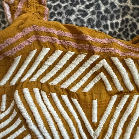 Free People Eva Embroidered Pants Set Deep Gold NWT Size Small